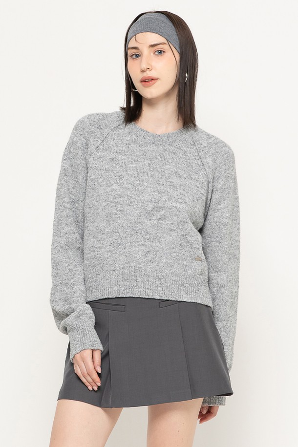 MORELIKEIT - 스웨터 - WOOL BLEND CROP KNIT PULLOVER GREY