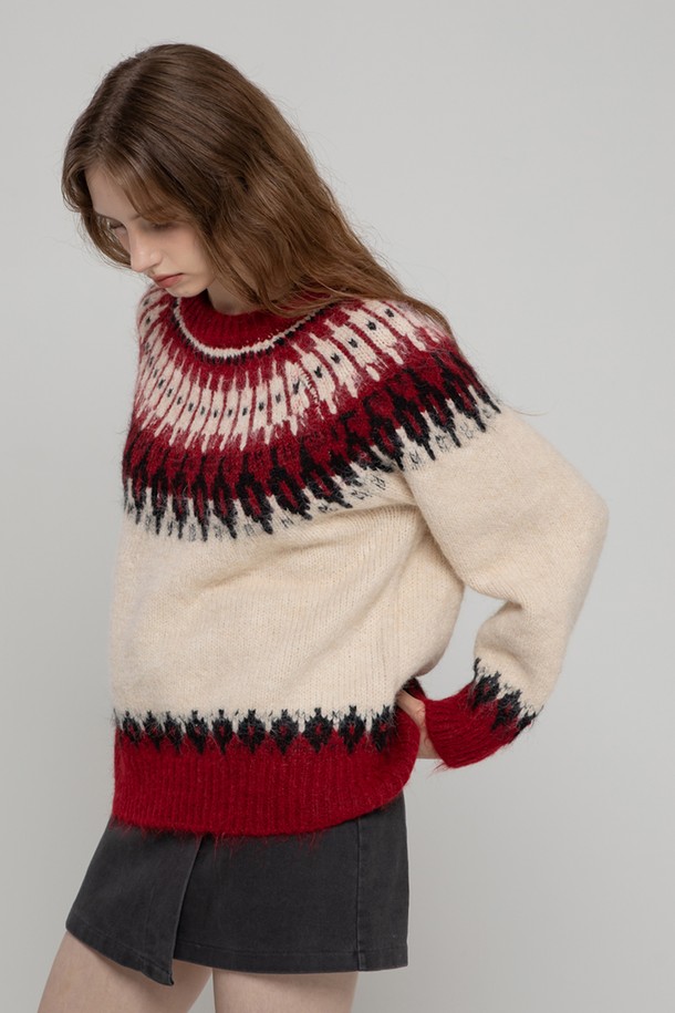 MORELIKEIT - 스웨터 - WOOL NORDIC HAIRY MIDI PULLOVER IVORY