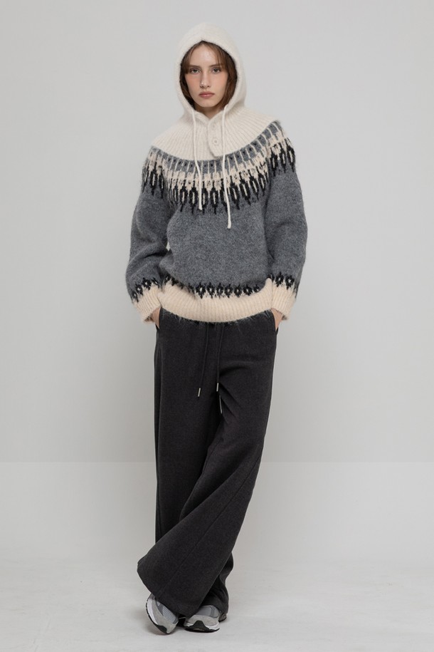 MORELIKEIT - 스웨터 - WOOL NORDIC HAIRY MIDI PULLOVER GREY