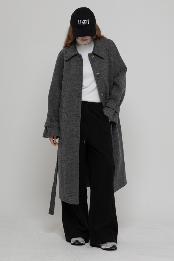 MORELIKEIT - 코트 - WOOL 100 LONG BALMACAN COAT CHARCOAL