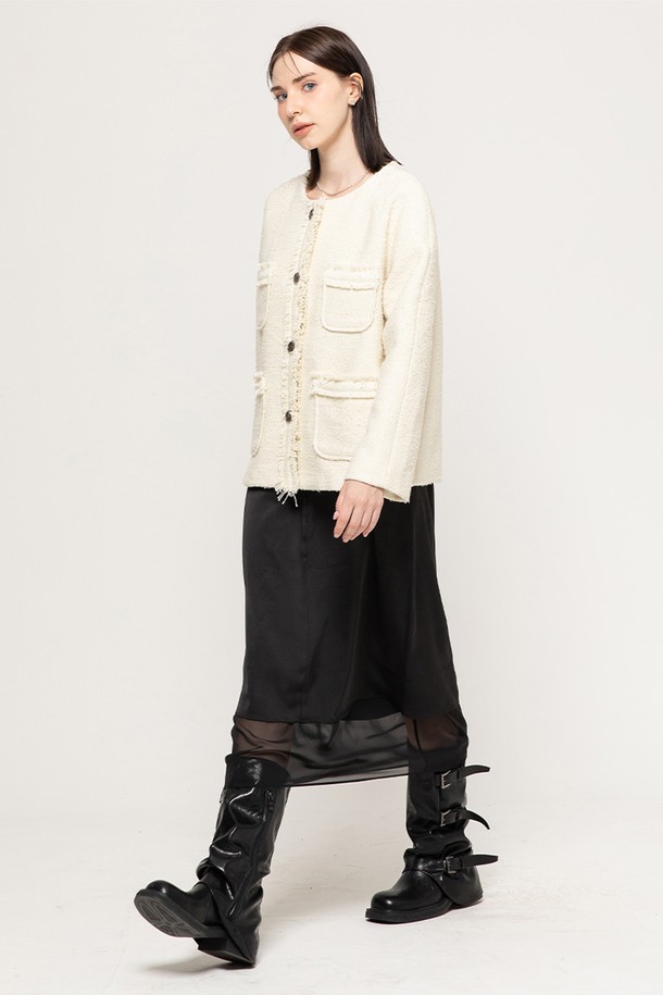 MORELIKEIT - 자켓 - WOOL TWEED DROP SHOULDER MIDI JACKET CREAM