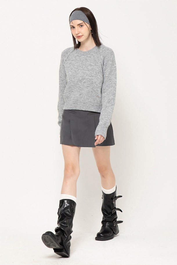 MORELIKEIT - 스웨터 - WOOL BLEND CROP KNIT PULLOVER GREY