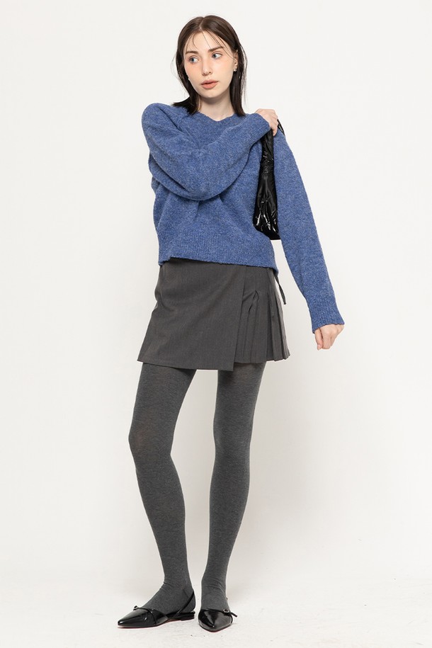 MORELIKEIT - 스웨터 - WOOL BLEND CROP KNIT PULLOVER BLUE