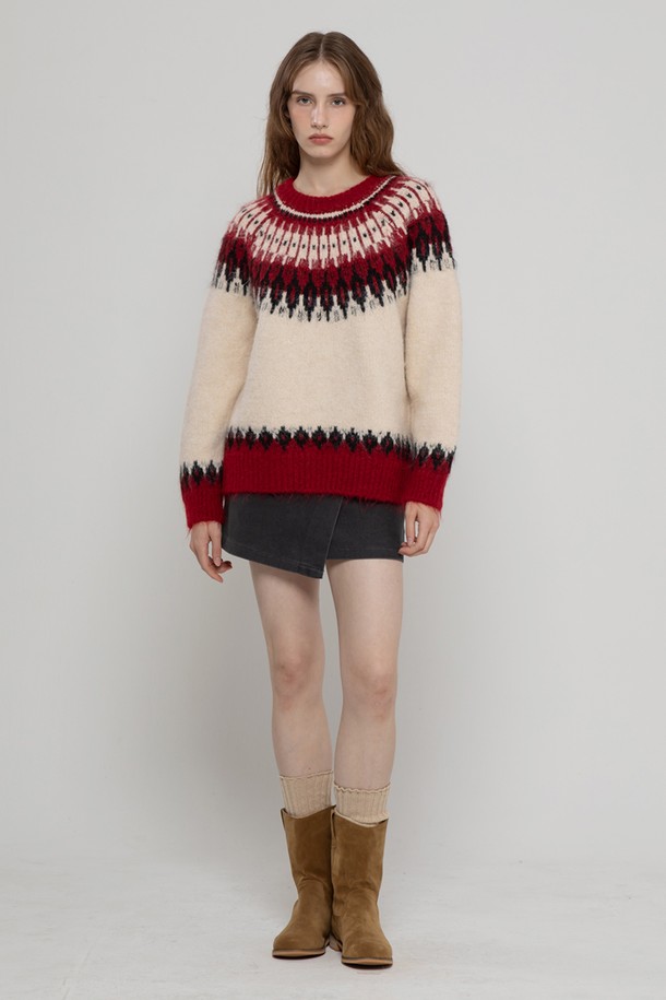 MORELIKEIT - 스웨터 - WOOL NORDIC HAIRY MIDI PULLOVER IVORY