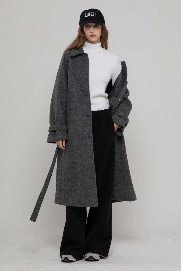 MORELIKEIT - 코트 - WOOL 100 LONG BALMACAN COAT CHARCOAL