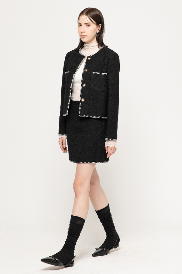 MORELIKEIT - 자켓 - WOOL TWEED CROP JACKET  SET-UP BLACK