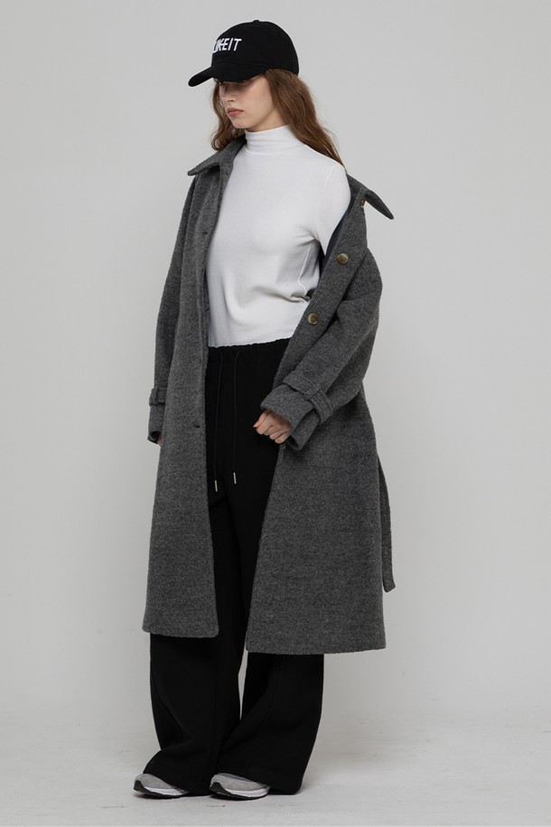 MORELIKEIT - 코트 - WOOL 100 LONG BALMACAN COAT CHARCOAL