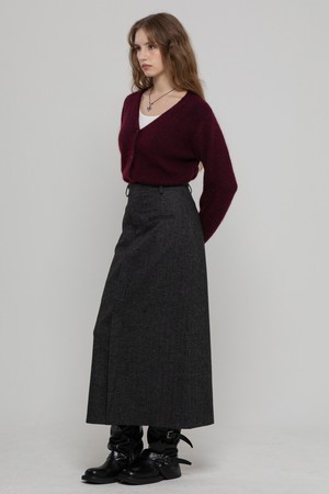 WOOL HERRINGBONE CLASSIC LONG SKIRT CHARCOAL