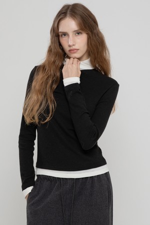 WOOL LAYERED HIGH NECK TOP BLACK