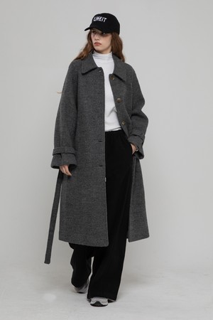 WOOL 100 LONG BALMACAN COAT CHARCOAL