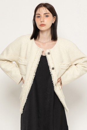 WOOL TWEED DROP SHOULDER MIDI JACKET CREAM