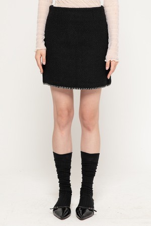 WOOL  TWEED SLIM MINI SKIRT(IN PANTS) SET UP BLACK