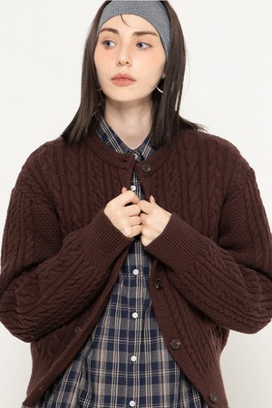 EXTRAFINEWOOL CABLE KNIT CARDIGAN  BROWN