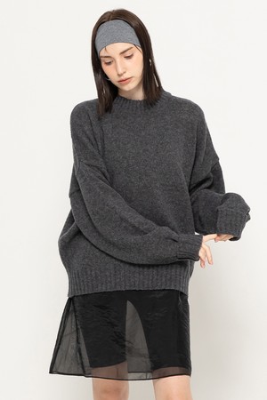 WOOL BLEND LOOSEFIT LONG KNIT PULLOVER CHARCOAL