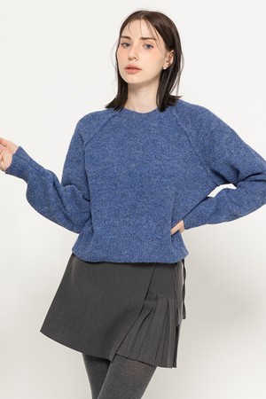 WOOL BLEND CROP KNIT PULLOVER BLUE