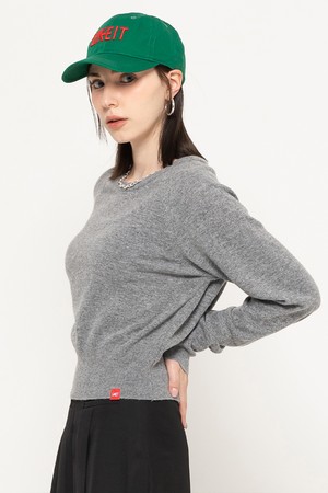 CASHMERE SLIM KNIT PULLOVER GREY