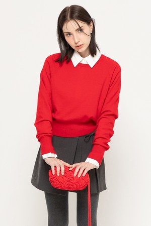 CASHMERE SLIM KNIT PULLOVER RED