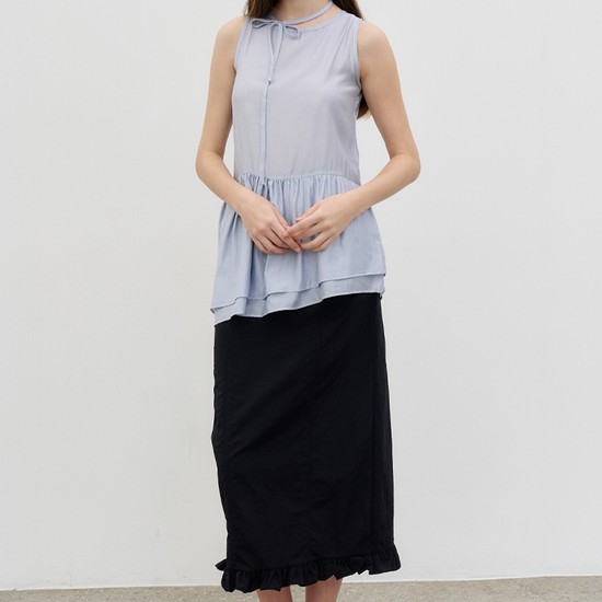 프릴 슬릿 데일리 스커트 Frill slit daily skirt black