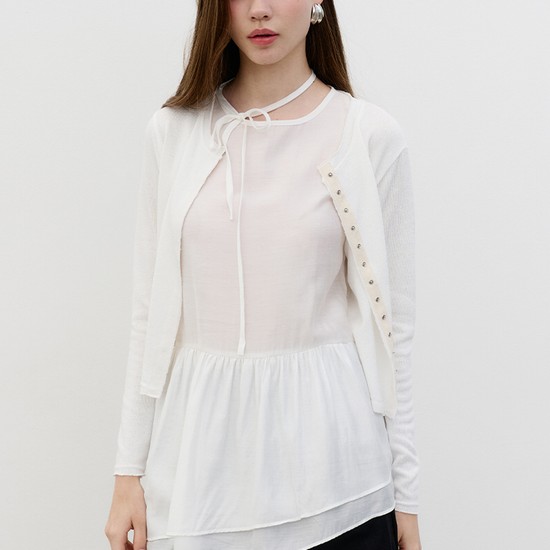 빈티지컷 스냅버튼 가디건 Vintage cut snap button cardigan White