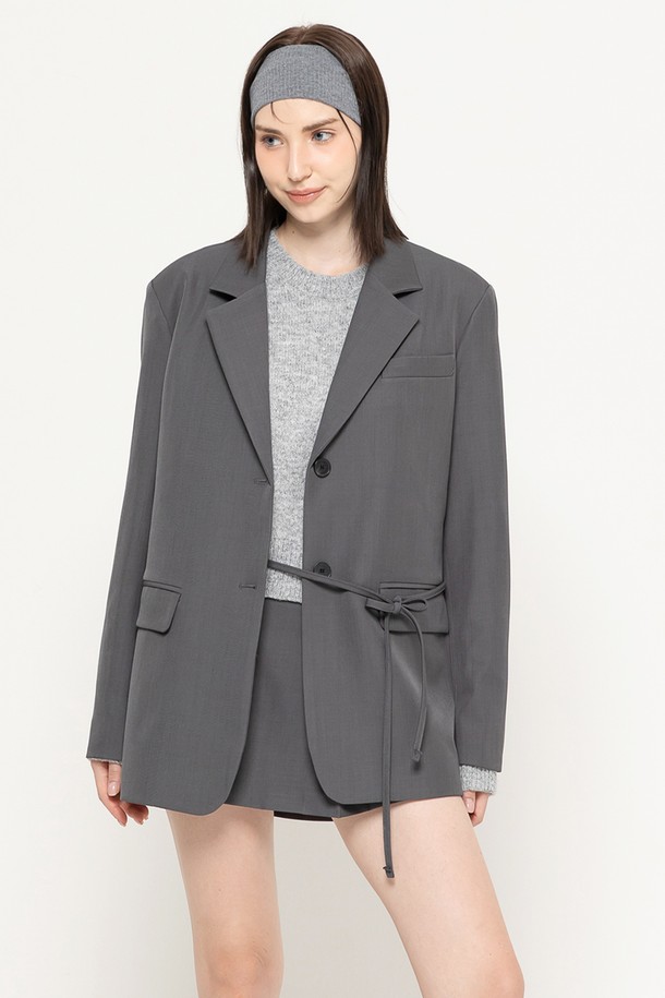 MORELIKEIT - 코트 - CUTOUT OVER MIDI JACKET GREY