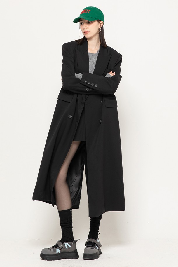 MORELIKEIT - 코트 - OVERFIT DOUBLE LONG JACKET  BLACK