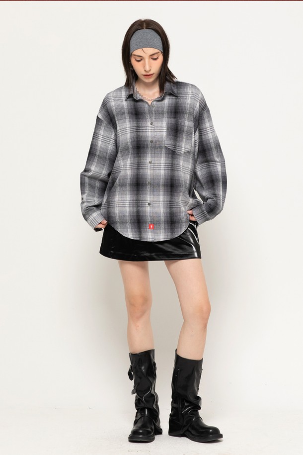 MORELIKEIT - 셔츠 - MULTI CHECK OVERFIT SHIRT GREY