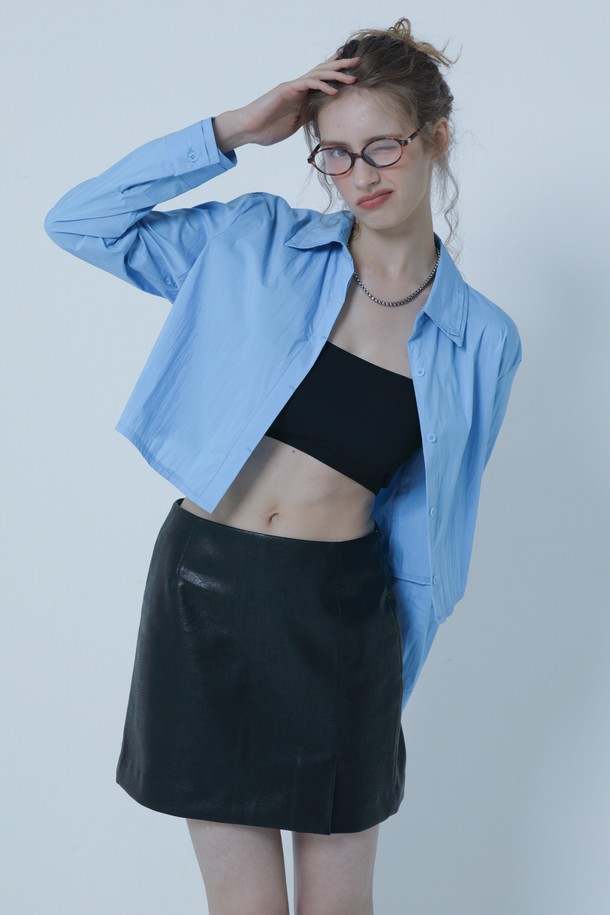 MORELIKEIT - 셔츠 - MINIMAL COVER UP CROP SHIRT BLUE