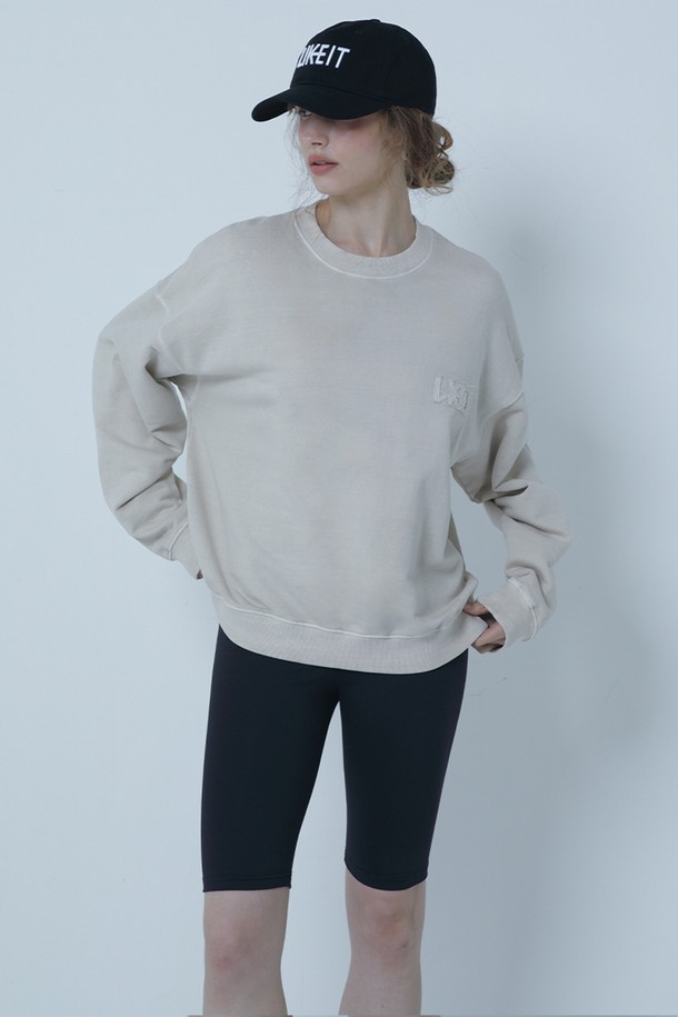 MORELIKEIT - 긴소매 티셔츠 - SPORTY PIGMENT OVER FIT SWEAT SHIRTS L/BEIGE