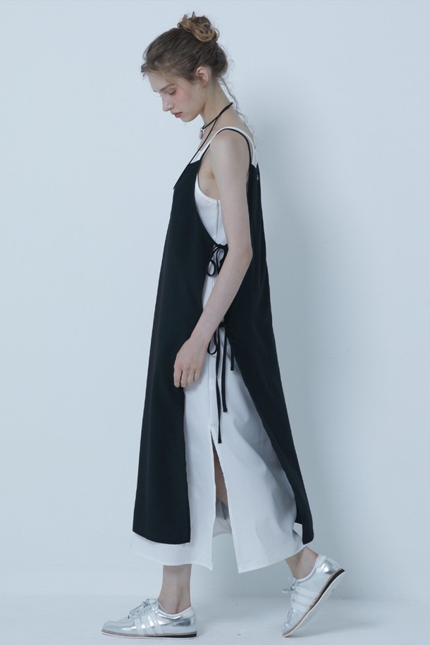 MORELIKEIT - 민소매 원피스 - LAYERD RIBBON SLEEVELESS LONG DRESS BLACK