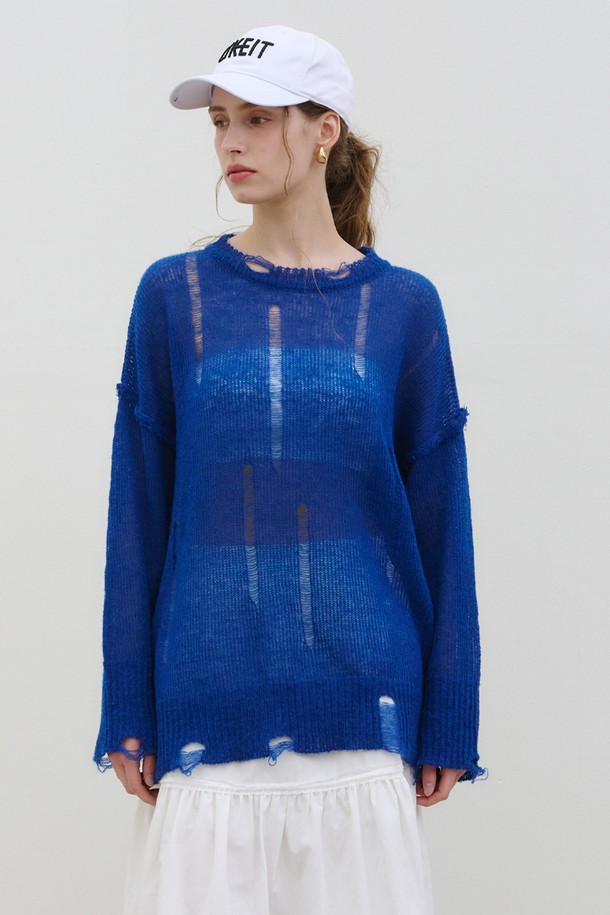 MORELIKEIT - 스웨터 - VINTAGE WOOL LONG KNIT PULLOVER BLUE