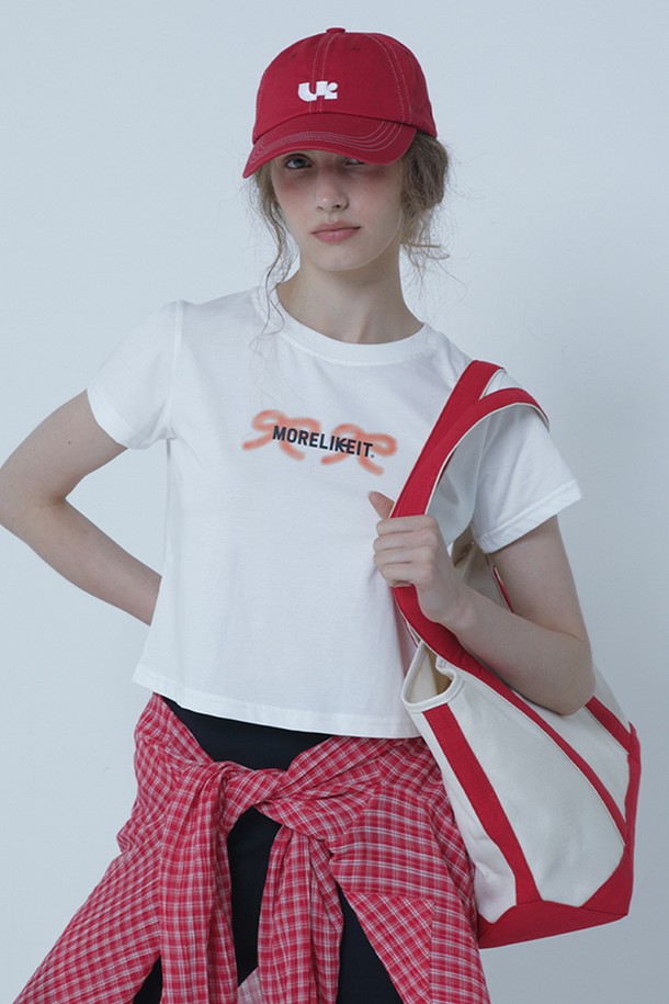 MORELIKEIT - 반소매 티셔츠 - RIBBON CROP  HARF T-SHIRTS  WHITE