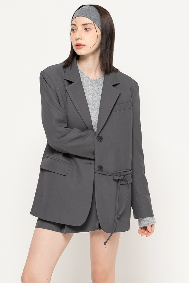 MORELIKEIT - 코트 - CUTOUT OVER MIDI JACKET GREY