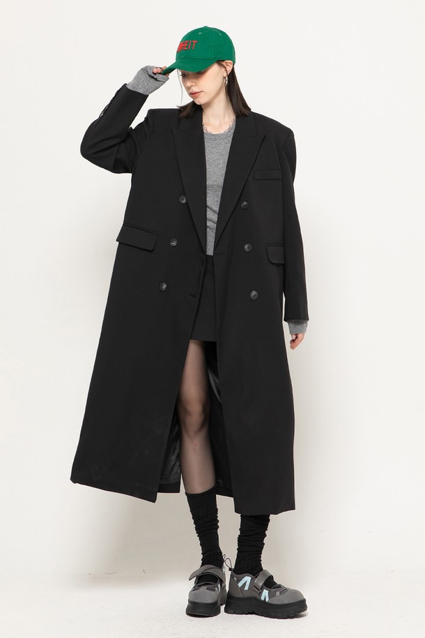 MORELIKEIT - 코트 - OVERFIT DOUBLE LONG JACKET  BLACK