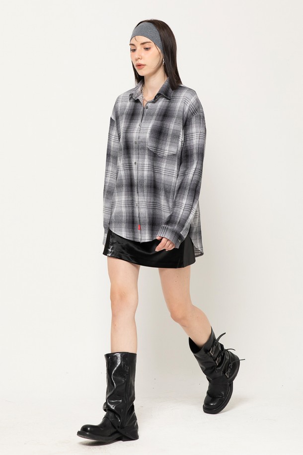 MORELIKEIT - 셔츠 - MULTI CHECK OVERFIT SHIRT GREY