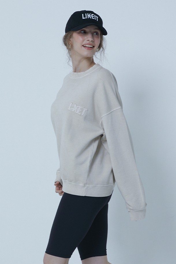 MORELIKEIT - 긴소매 티셔츠 - SPORTY PIGMENT OVER FIT SWEAT SHIRTS L/BEIGE