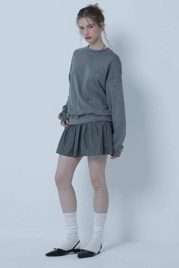 MORELIKEIT - 긴소매 티셔츠 - SPORTY PIGMENT OVER FIT SWEAT SHIRTS D/GREY