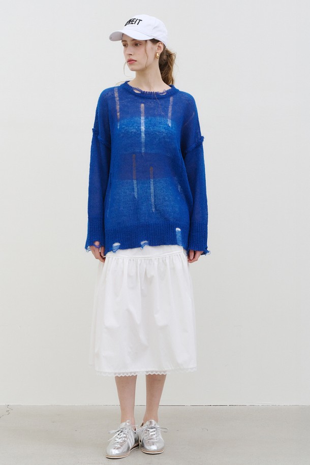 MORELIKEIT - 스웨터 - VINTAGE WOOL LONG KNIT PULLOVER BLUE