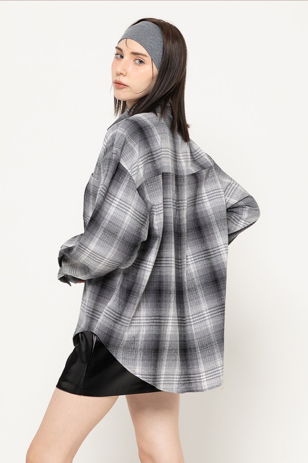 MORELIKEIT - 셔츠 - MULTI CHECK OVERFIT SHIRT GREY