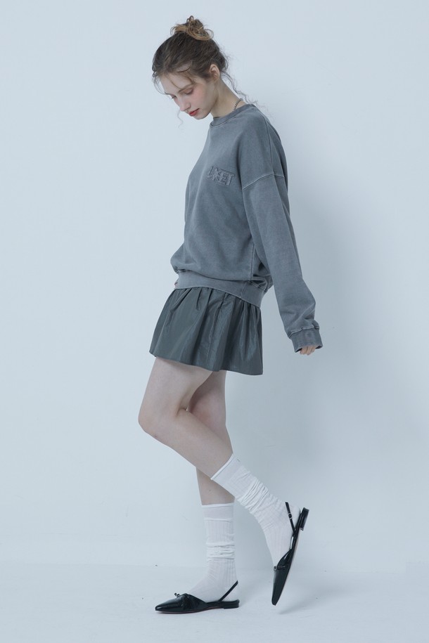 MORELIKEIT - 긴소매 티셔츠 - SPORTY PIGMENT OVER FIT SWEAT SHIRTS D/GREY