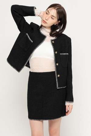 WOOL TWEED CROP JACKET  SET-UP BLACK