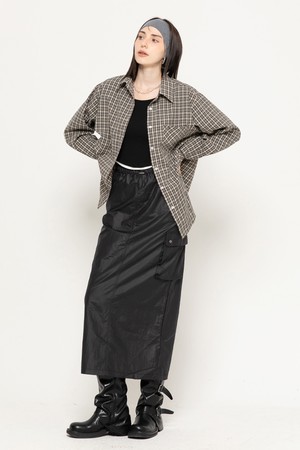 COVER UP CHECK POCKET OVER LONG SHIRT BLACK