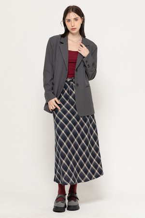 DIA CHECK STRAP LONG SKIRT NAVY