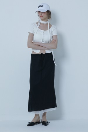 PURE LAYERD H LONG SKIRT BLACK
