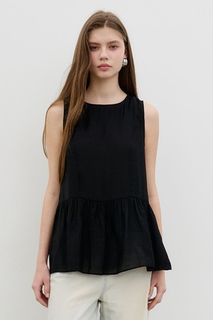 백슬릿 리본 레이어드 블라우스 Back Slit Ribbon  layered sleeveless Blouse Black