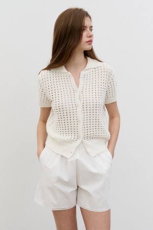 썸머 펀칭 니트 카라 가디건 Punching Knit Collar Cardigan White