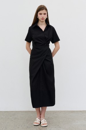 드레이프 랩 셔츠 드레스  Draped wrap shirt dress  BLACK