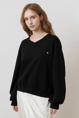 오버핏 브이넥 스웻셔츠  BLACK