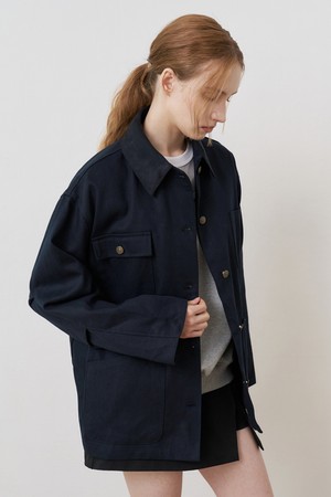 스웨이드 배색 4포켓 워크자켓 NAVY