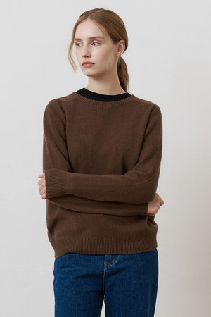 울 100 홀가먼트 루즈핏  니트 풀오버 BROWN