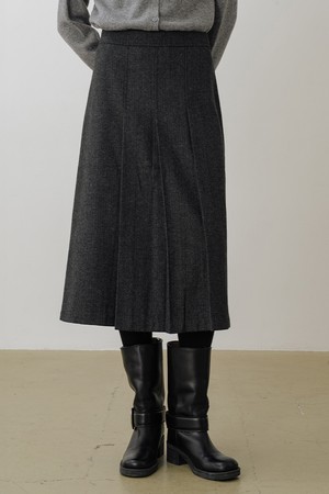 울 블렌드 해링본 플리츠 롱스커트 CHARCOAL